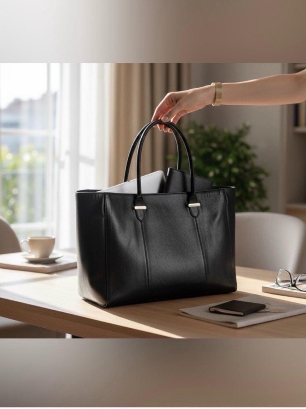 Charlotte Olympia Black Leather Tote with Dual Top Handles
